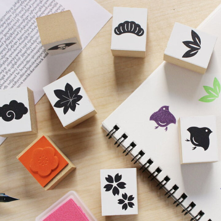 楽天市場 文房具 プレゼント おしゃれ スタンプ ハンコ 32 セット 判子 Eco Stamp Mini Series かわいい 便利 日本製 エコ 素材 和風 もみじ 千鳥 松 竹 梅 さくら 桜 雲 便箋 一筆箋 年賀状
