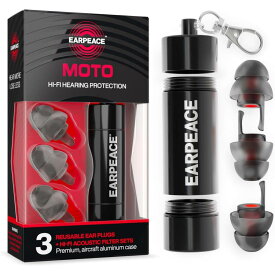 EarPeace Moto 耳栓 高性能 防音 シリコン 洗える おしゃれ 小さめ 大きめ 2サイズ6個入 バイク モータースポーツ用 ブラック