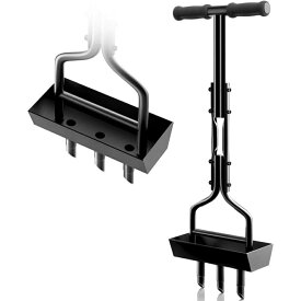 庭の芝生エアレーション 雑草掃除ツール 中空スロット3つとフレームトレイ付き 手動草プラグコアエアレーター コアリングツール