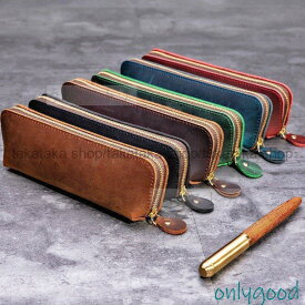 ペンケース 革 筆箱 大容量 革製品 レザー おしゃれ スリム　かわいい シンプル 革職人設計 手作り プレゼント 赤 黒 緑 ペンポーチ