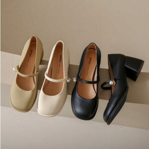 「ポイント10倍!」メリージェーンパンプス ローファー レディース スクエアトゥ 無地 走れる スクエアヒール ストラップサンダル ハイヒール 美脚 可愛い 疲れにくい 24.5cm