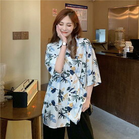 アロハシャツレディーストップス夏シャツブラウスハワイシャツボタニカルアロハ日焼け止め服半袖花柄プリント薄手ゆったりビーチ浜辺リゾート