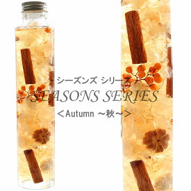 四季のハーバリウム 【Autumn-秋-】 ～ SEASONS SERIES ～ 紫陽花 ミニかぼちゃ ペッパーベリー シナモン マツボックリ 内祝い 結婚祝い プリザーブドフラワー ギフト 観葉植物 楽天 インテリア雑貨 植物標本 オイル ウォーターフラワー 即納 父の日