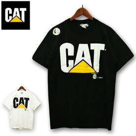 Caterpillar CAT（キャタピラー キャット）ロゴ プリントTシャツ メンズ,アメリカ,USA,Tシャツ,ブラック,ホワイト,黒,白,半袖,カジュアル,アメカジ,シンプル,希少,レア