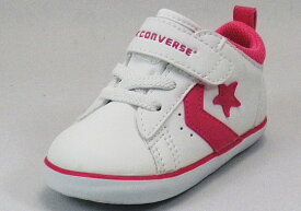 CONVERSE ミニP-L N　ホワイト/ピンク ベビー靴 子供靴 定番 ルーミーラスト リムーバルインソール ビックタブ フィットインナー オープンタン 7CK175　コンバース　ベビースニーカー　赤ちゃん　ファーストシューズ