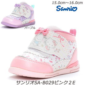 Sanrio SAN-B029-2E 子供靴 ハローキティ サンリオ スニーカーキッズ 女子 キッズコート ムーンスター 外遊び パープル ピンク つま先ゆったり 洗えるインソール 幼稚園 保育園 通園 女の子 ミッドカット 運動靴