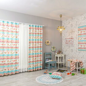 楽天市場 カーテン 小鳥 子供部屋 ピンク 水色 光を通すカーテン コットン100 スペイン ウォッシャブル Yh994 ピノ 2枚組 Okc4 壁紙 ウォールデコ 壁際貴族