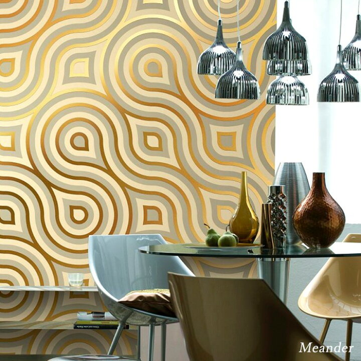楽天市場 10 Off対象 25日限定クーポン 壁紙 のりなし のり付き おしゃれ クロス 輸入壁紙 海外 紙 店舗 内装 撮影 ドイツ製 幾何学模様 レトロ 模様 金 ゴールド Meander 蛇行 8 940 Diy 補修 店舗 内装 リビング トイレ 玄関 リフォーム 撮影用 ウォールペーパー