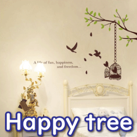 happy tree & bird ウォールステッカー インテリアシール 壁シール 壁紙シール グラフィックステッカー 転写式 wall sticker 北欧