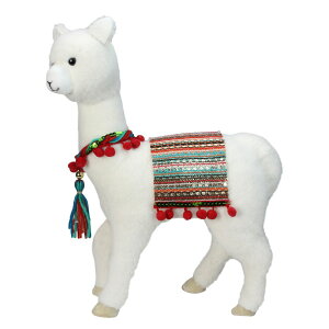[RDY] [] 14C` zCgvbV {w~A X^fBO } NX}XtBMA ||t [yVCOʔ] | 14" White Plush Bohemian Standing Llama Christmas Figure with Pom Poms