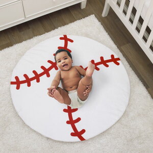 [] Little Love by NoJo ƐԂ̃x[X{[ X[p[\tg Eh ^~[^CvC}bg [yVCOʔ] | Little Love by NoJo White and Red Baseball Super Soft Round Tummy Time Playmat