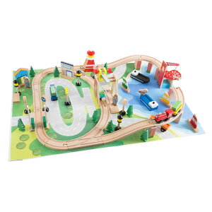 [RDY] [] ˂ɂq̂߂̃vC}bgtؐdԃZbgItI [yVCOʔ] | Wooden Train Set with Play Mat for Kids by Hey! Play!