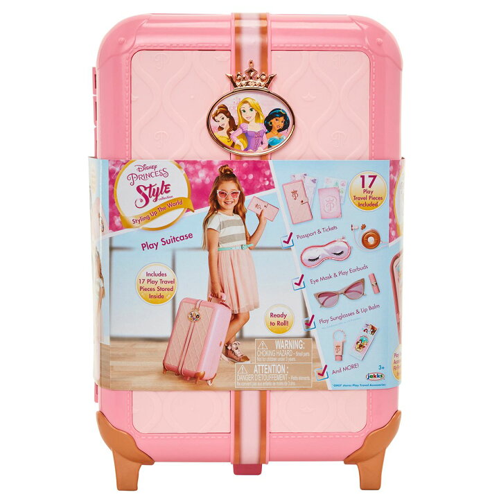 Style Collectionのディズニープリンセス旅行スーツケースプレイセット 女の子用 対象年齢3歳以上 荷物タグ付き 旅行パスポート付き 17個入り