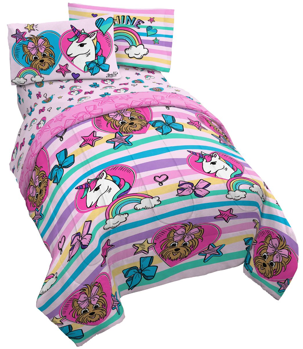楽天市場】[送料無料] JoJo Siwa ユニコーンシャインストライプ子供用寝具5点セット/リバーシブルピンクリボン掛け布団付き [楽天海外通販]  | Jojo Siwa 5-Piece Unicorn Shine Striped Kids Bedding Set w/ Reversible  Pink Bows Comforter : Walmart 楽天市場店