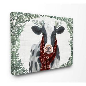 [RDY] [��������] The Stupell Home Decor Collection Holiday Farmhouse Cow With Scarf and Boxwood Leaves Stretched Canvas Wall Art, 16 x 1.5 x 20 [�y�V�C�O�ʔ�] | The Stupell Home Decor Collection Holiday Farmhouse Cow With Scarf and Boxwood Leav