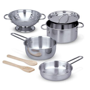 [RDY] [] Melissa  Doug XeX|̓炨уtCp͎q̂߂̉̑䏊Zbgӂ 8pcs [yVCOʔ] | Melissa  Doug Stainless Steel Pots and Pans Pretend Play Kitchen Set