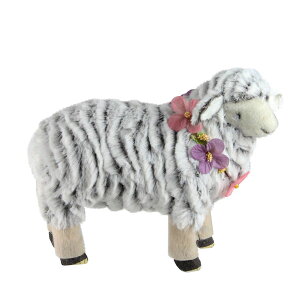 [] 8 "ƃsN̐lHIȗĂ锒r͉Ԃ̃lbNXgɒĂE [yVCOʔ] | 8" White and Pink Artificial Standing White Sheep Wearing Flower Necklace Right