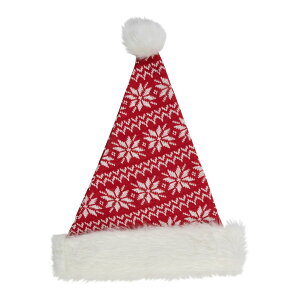 [] 17C`bhzCgmfBbNXm[t[Nƃ||tXgCvT^nbg [yVCOʔ] | 17" Red and White Nordic Snowflake and Striped Santa Hat With Pom Pom
