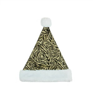 [RDY] [] Ƌ̃[ujZbNXA_gNX}XT^XqRXvANZT[MTCY [yVCOʔ] | Black and Gold Zebra Print Unisex Adult Christmas Santa Hat Costume Accessory - Mediu