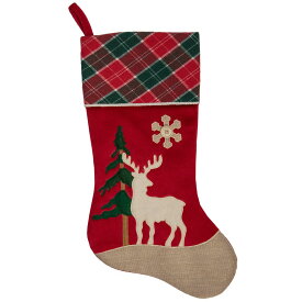 [送料無料] 20.5インチ 赤と緑の格子柄のクリスマスストッキング（松の木とヘラジカ付き [楽天海外通販] | 20.5-Inch Red and Green Plaid Christmas Stocking with a Pine Tree and Moose