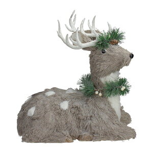 [RDY] [] 14C` O[TCUgiJC ԗ֕tNX}XtBMA [yVCOʔ] | 14" Gray Sitting Sisal Reindeer with Wreath Christmas Figure