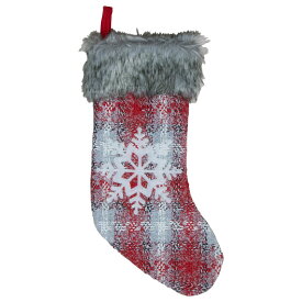 [送料無料] 18インチレッド＆ホワイトプレイドフェイクファークリスマスストッキング（スノーフレーク付き [楽天海外通販] | 18-Inch Red and White Plaid Faux Fur Christmas Stocking with Snowflake