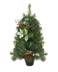 [] 2' ΂̔ȂOꂽڂ肨уx[̒^̐lHIȃNX}X c[- Unlit [yVCOʔ] | 2' Green Potted Pre-Decorated Pine Cone and Berry Medium Artificial Christmas Tre