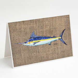 [RDY] [��������] Caroline's Treasures Fish Marlin Faux Burlap Greeting Cards with Envelopes, 5" x 7" (8 Count)�i�t�B�b�V���}�[���� �t�F�C�N�o�[���b�v �O���[�e�B���O�J�[�h�j�B [�y�V�C�O�ʔ�] | Caroline's Treasures