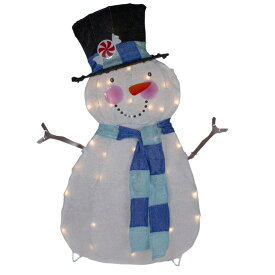 [送料無料] 32インチ照明付き白と青のシェニール雪だるまの屋外のクリスマスの装飾 [楽天海外通販] | 32" Lighted White and Blue Chenille Snowman Outdoor Christmas Decoration