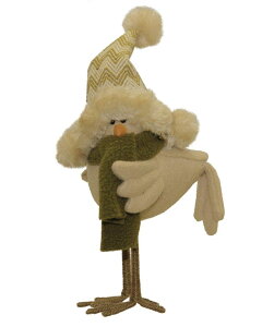 [RDY] [] 8.25 "x[WƃI[uO[̖XqƃXJ[t̃e[ugbv̑ƗĂ钹 [yVCOʔ] | 8.25" Beige and Olive Green Standing Bird with Hat and Scarf Tabletop Decoration