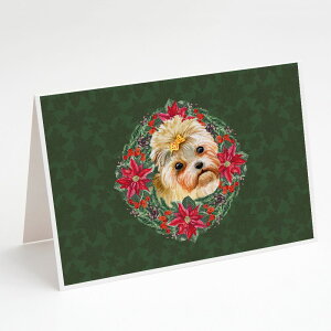 [] Caroline's Treasures Morkie Poinsetta Wreath Christmas Greeting Cards with Envelopes, 5" x 7" (8 Count) [yVCOʔ] | Caroline's Treasures Morkie Poinsetta Wreath Christmas Greeting Cards with Envelopes, 5" x 7" (8 Count)
