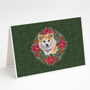 [] Caroline's Treasures Č |CZb^[X NX}XJ[h t 5C` x 7C`i8gj [yVCOʔ] | Caroline's Treasures Shiba Inu Poinsetta Wreath Christmas Greeting Cards with E