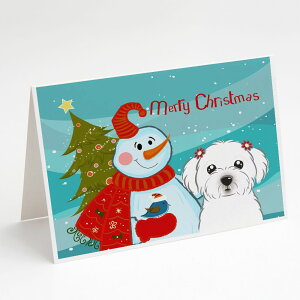 [] Caroline's Treasures }`[YƐႾ܂̃NX}XJ[hitjA5C` x 7C`i8JEg [yVCOʔ] | Caroline's Treasures Snowman with Maltese Christmas Greeting Cards with