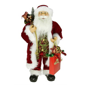 [] 24C`|CZ`AX^fBOT^N[XtBMAAu[NX}XvMtgobOt [yVCOʔ] | 24" Poinsettia Standing Santa Claus Figure with "Merry Christm