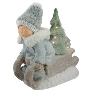 [] 15C`x[WƃO[́ÃNX}X̑ɒj̎q_܂B [yVCOʔ] | 15" Beige and Green Lighted Boy on a Sled Christmas Decoration
