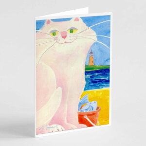 [] Caroline's Treasures Cӂ̑傫ȔL O[eBOJ[h tA5C`x7C`i8JEgj [yVCOʔ] | Caroline's Treasures Big white Cat at the beach Greeting Cards with Envelopes