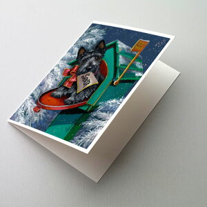 [��������] Caroline's Treasures �X�R�b�e�B �N���X�}�X �O���[�e�B���O�J�[�h �����t���A5�C���` x 7�C���`�i8�J�E���g�j [�y�V�C�O�ʔ�] | Caroline's Treasures Scottie Christmas Greeting Cards with Envelopes