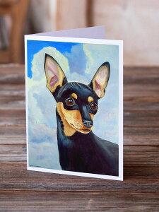 [RDY] [] Min Pin ƃ^̃O[eBOJ[hƕ 8 [yVCOʔ] | Min Pin Black and Tan Greeting Cards and Envelopes Pack of 8