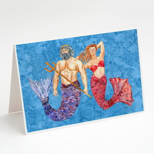 [��������] Caroline's Treasures �}�[���C�h�ƃ}�[�}���̃O���[�e�B���O�J�[�h�A�����t���A5�C���`x7�C���`�i8�J�E���g�j [�y�V�C�O�ʔ�] | Caroline's Treasures Mermaid and Merman Greeting Cards with Envelop