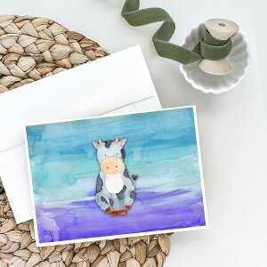 [RDY] [��������] ���̐��ʉ�̃O���[�e�B���O�J�[�h�ƕ��� 8������ [�y�V�C�O�ʔ�] | Cow Watercolor Greeting Cards and Envelopes Pack of 8