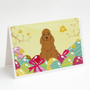 [��������] Caroline's Treasures Cocker Spaniel Red Easter Eggs Greeting Cards with Envelop, 5" x 7" (8 Count)�i�R�b�J�[�X�p�j�G�� ���b�h �C�[�X�^�[�G�b�O �O���[�e�B���O�J�[�h �����t�� [�y�V�C�O�ʔ�] | Ca