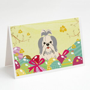 [��������] Caroline's Treasures Shih Tzu Silver White Easter Eggs Greeting Cards with Envelop, 5" x 7" (8 Count) [�y�V�C�O�ʔ�] | Caroline's Treasures Shih Tzu Silver White Easter Eggs Greeting Cards with Envelopes, 5" x 7" (8 Count)