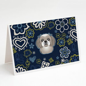 [RDY] [] Caroline's Treasures ԃO[Vo[̃V[Y[O[eBOJ[hAtA5" x 7" (8JEg) [yVCOʔ] | Caroline's Treasures Blue Flowers Gray Silver Shih Tzu Greeting Cards wi