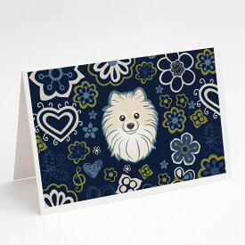 [送料無料] Caroline's Treasures 青い花のポメラニアン・グリーティングカード、封筒付き、5インチx7インチ（8カウント） [楽天海外通販] | Caroline's Treasures Blue Flowers Pomeranian Greeting Cards with En