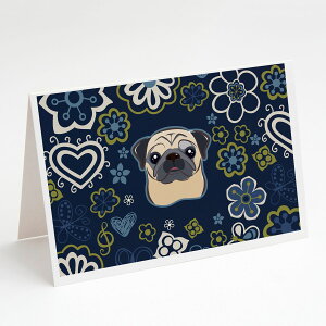 [RDY] [��������] Caroline's Treasures Blue Flowers Fawn Pug Greeting Cards with Envelop, 5 x 7 (8 Count) [�y�V�C�O�ʔ�] | Caroline's Treasures Blue Flowers Fawn Pug Greeting Cards with Envelopes, 5 x 7 (8 Count)