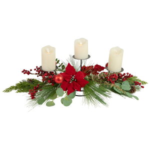 [RDY] [] 32C` gvLhz_[ bhx[ƃ|CZ`A NX}XfR[V [yVCOʔ] | 32" Triple Candle Holder with Red Berry and Poinsettia Christmas Decor