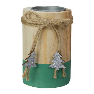 [RDY] [] 4C`O[i`EbhNX}XeB[CgLhz_[ [yVCOʔ] | 4" Green and Natural Wood Christmas Tea Light Candle Holder