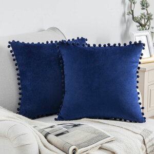 [] Phantoscope CT[gtX[s[CSilky Velvet Series Pom Pom Decorative pillow, 20" x 20", Navy Blue, 2 Pack. [yVCOʔ] | Phantoscope Throw Pillow with InsertCSilky Velvet Series Pom Pom Decorative p