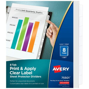 [RDY] [] Avery vgAvCh NAxV[gveN^[fBoC_[AzCg^u8 (75501) [yVCOʔ] | Avery Print  Apply Clear Label Sheet Protector Dividers, 8 White Tabs (