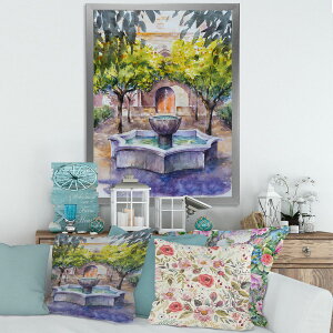 [] Designart ̉Ƃ̖؁X̂鏬ȕvJg[t[hA[gvg [yVCOʔ] | Designart 'Small Fountain With Trees In The Village House' Country Framed Art Print